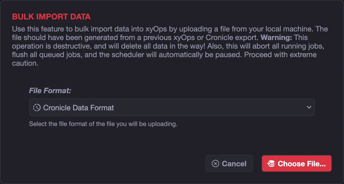 xyOps import dialog for Cronicle data
